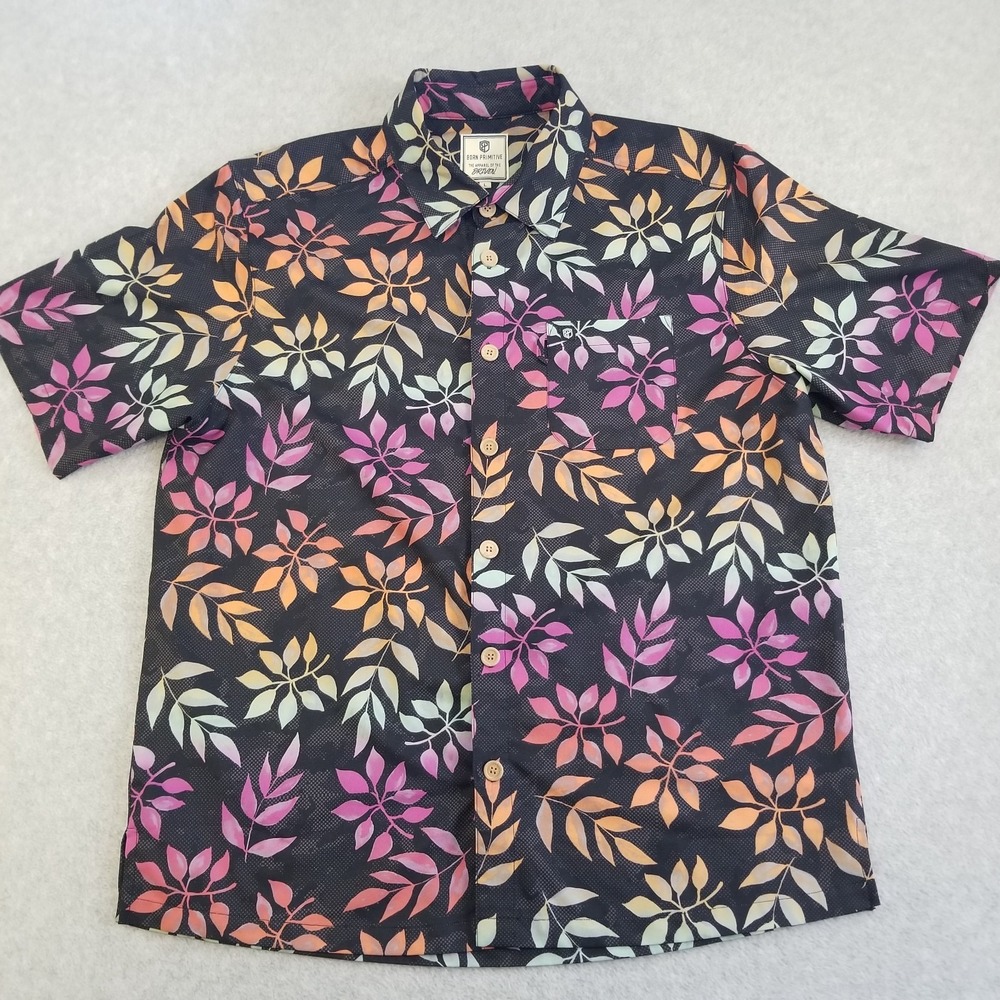 Born Primitive Shirt Mens Large Multicolor‎ Leaf Pattern Short Sleeve Floral